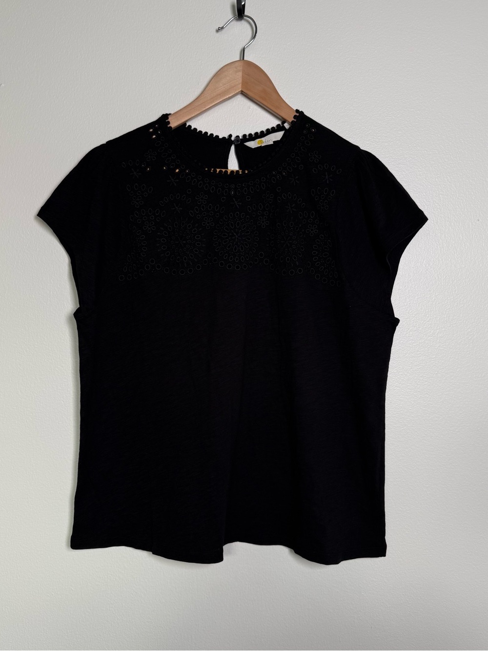 Boden Black Eyelet Cap-Sleeve Top - Women